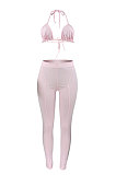 Euramerican Women Pure Color Sexy Halter Neck Pants Sets ED8514