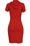Euramerican Women Fashion Casual Hoodie Solid Color Split Mini Dress ED8363
