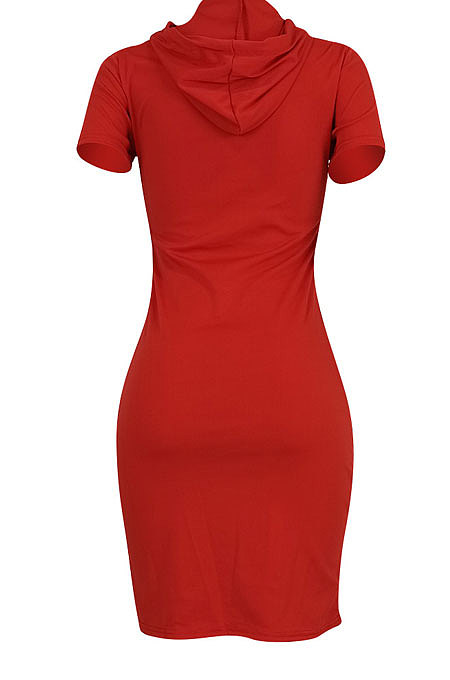 Euramerican Women Fashion Casual Hoodie Solid Color Split Mini Dress ED8363