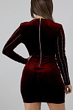 Sexy Night Club Women Hot Drilling Long Sleeve V Neck Collect Waist Hip Dress JLX8919