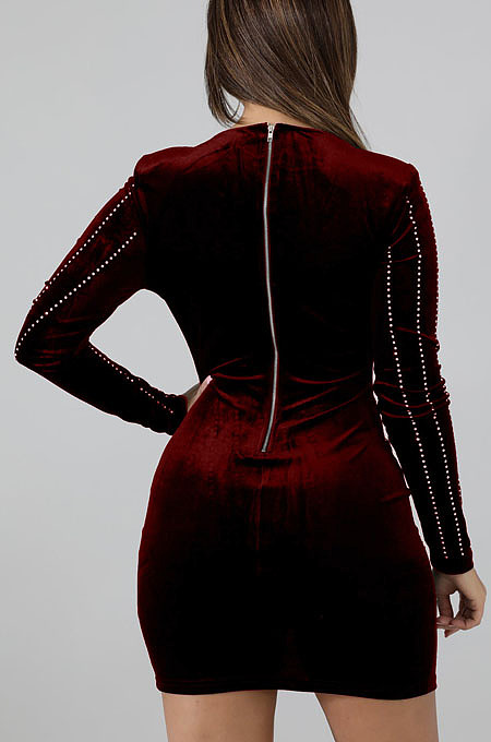 Sexy Night Club Women Hot Drilling Long Sleeve V Neck Collect Waist Hip Dress JLX8919