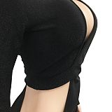 Euramerican Women Solid Color Long Sleeve Hollow Out Irregular Bandage Mini Dress XZ5558