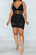 Euramerican Fashion Women Sexy V Collar Mesh Spaghetti Perspectivity Bling Bling Condole Belt Irregular Mini Dress XZ5575