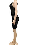 Euramerican Fashion Women Sexy V Collar Mesh Spaghetti Perspectivity Bling Bling Condole Belt Irregular Mini Dress XZ5575