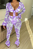 Euramerican Women Fashion Sexy Mesh Spaghetti Printing Flounce Pants Sets ED8362