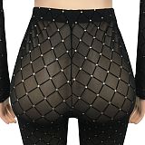Euramerican Women Sexy Color Matching Long Sleeve Short Top Mesh Spaghetti Perspectivity Long Pants Sets XZ5561
