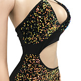 Euramerican Fashion Sexy Irregluar Condole Belt Hollow Out Split Bandage Mini Dress XZ5309