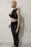 Euramerican Women Perspectivity Mesh Spaghetti Sleeveless Blackless Pants Sets XQ1161