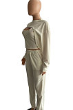 Women Pure Color Long Sleeve Sexy Crop Three Pieces XQ1160