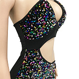 Euramerican Fashion Sexy Irregluar Condole Belt Hollow Out Split Bandage Mini Dress XZ5309