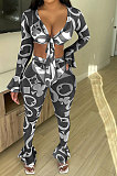 Euramerican Women Fashion Sexy Mesh Spaghetti Printing Flounce Pants Sets ED8362