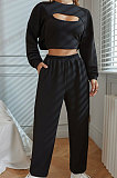 Women Pure Color Long Sleeve Sexy Crop Three Pieces XQ1160