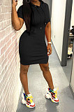 Euramerican Women Fashion Casual Hoodie Solid Color Split Mini Dress ED8363