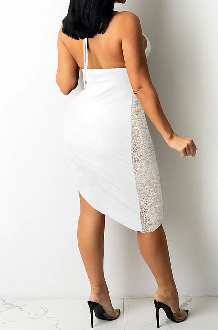 Euramerican Fashion Sexy Irregluar Condole Belt Hollow Out Split Bandage Mini Dress XZ5309