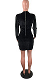 Sexy Night Club Women Hot Drilling Long Sleeve V Neck Collect Waist Hip Dress JLX8919