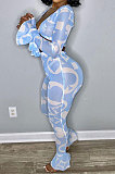 Euramerican Women Fashion Sexy Mesh Spaghetti Printing Flounce Pants Sets ED8362