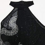 Sexy Fashion Perspectivity Side Hollow Out Snakelike Hot Drilling Sleeveless Hip Pullover Mini Dress CCY9535