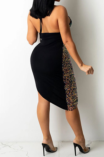 Euramerican Fashion Sexy Irregluar Condole Belt Hollow Out Split Bandage Mini Dress XZ5309