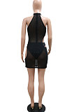 Sexy Fashion Perspectivity Side Hollow Out Snakelike Hot Drilling Sleeveless Hip Pullover Mini Dress CCY9535