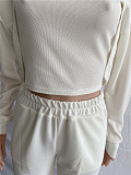 Women Pure Color Long Sleeve Sexy Crop Three Pieces XQ1160