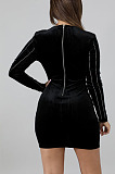 Sexy Night Club Women Hot Drilling Long Sleeve V Neck Collect Waist Hip Dress JLX8919