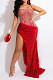 Sexy Condole Belt Irregular High Split Sequins Backless Long Dress CCY9545
