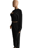 Women Pure Color Long Sleeve Sexy Crop Three Pieces XQ1160
