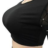 Euramerican Women Sexy Color Matching Long Sleeve Short Top Mesh Spaghetti Perspectivity Long Pants Sets XZ5561