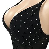 Euramerican Fashion Women Sexy V Collar Mesh Spaghetti Perspectivity Bling Bling Condole Belt Irregular Mini Dress XZ5575