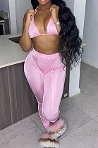 Euramerican Women Pure Color Sexy Halter Neck Pants Sets ED8514