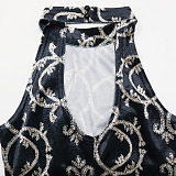 Velvet Printing Spliced Sexy Mesh Spaghetti Perspectivity Sleeveless Hip Bodycon Mini Dress CCY9546