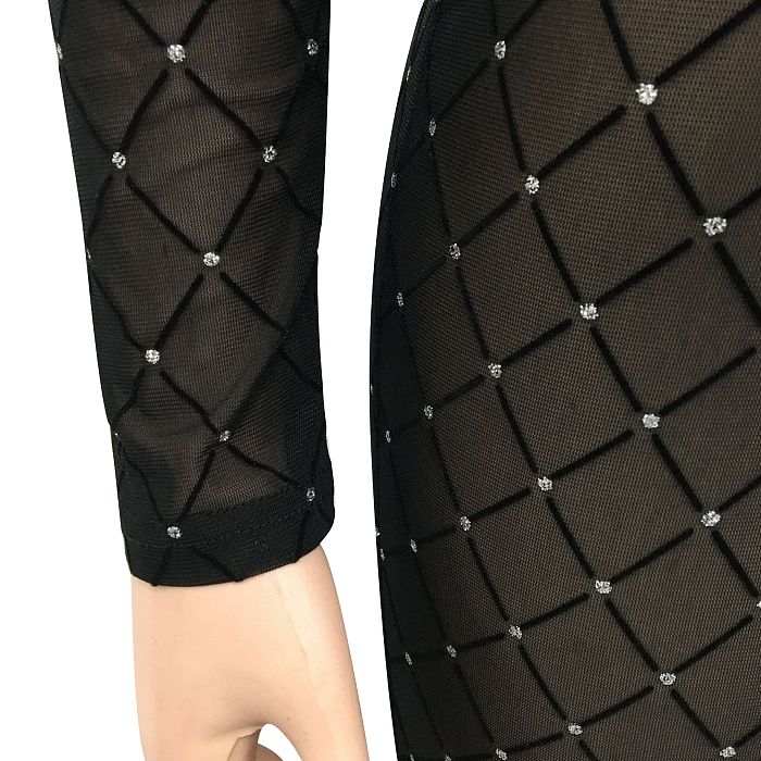 Euramerican Women Sexy Color Matching Long Sleeve Short Top Mesh Spaghetti Perspectivity Long Pants Sets XZ5561