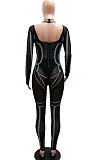 Trendy Sexy Casual A Word Collar Bling Bling PerspectivityBodycon Jumpsuits  CCY9536