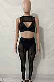 Euramerican Women Perspectivity Mesh Spaghetti Sleeveless Blackless Pants Sets XQ1161