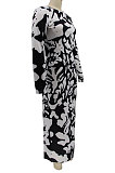 Euramerican Long Sleeve Printing Bodycon Backless Lady Long Dress KZ2155