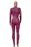 Women Nigh Club Leopard Printed Long Sleeve Collect Waist Bodycon Jumpsuits WX033