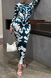 Euramerican Long Sleeve Printing Bodycon Backless Lady Long Dress KZ2155