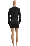 New Arrivals Women Long Sleeve O Neck Crop Tops High Waist Mini Shirts Solid Color Fashion Suits WX030