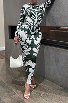Euramerican Long Sleeve Printing Bodycon Backless Lady Long Dress KZ2155