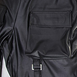 Euramerican Women Sexy Fashion Strapless High Elastic PU Leather Pants Sets KZ2156