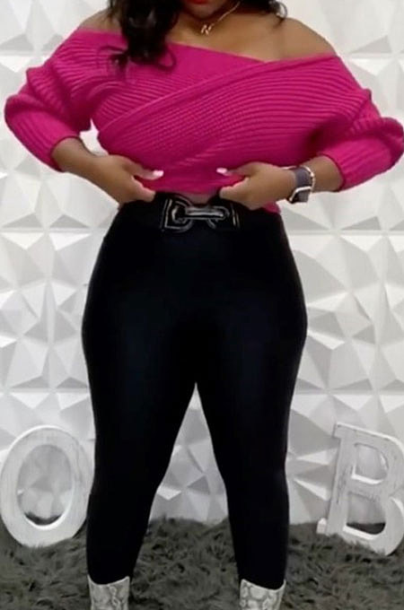 Fashion V Collar Cross Off Shoulder Pure Color Sweaters HAY8801