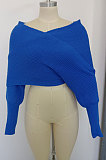 Fashion V Collar Cross Off Shoulder Pure Color Sweaters HAY8801