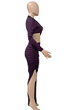 Elegant Sexy Women Long Sleeve O Neck Hollow Out Ruffle Slit Party Bodycon Dress WX031