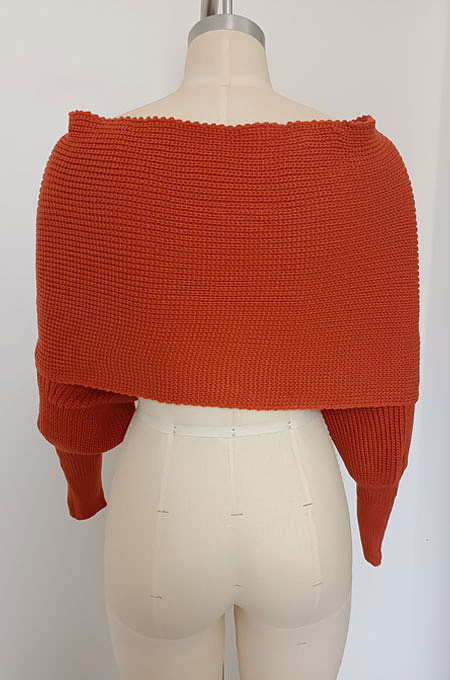Fashion V Collar Cross Off Shoulder Pure Color Sweaters HAY8801