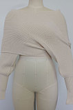 Fashion V Collar Cross Off Shoulder Pure Color Sweaters HAY8801