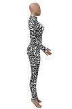 Women Nigh Club Leopard Printed Long Sleeve Collect Waist Bodycon Jumpsuits WX033
