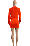 New Arrivals Women Long Sleeve O Neck Crop Tops High Waist Mini Shirts Solid Color Fashion Suits WX030