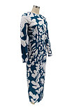 Euramerican Long Sleeve Printing Bodycon Backless Lady Long Dress KZ2155