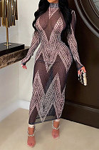 Trendy Sexy Mesh Spaghetti Perspectivity Printing Skinny Long Dress CCY9564
