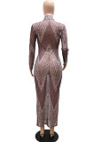 Trendy Sexy Mesh Spaghetti Perspectivity Printing Skinny Long Dress CCY9564